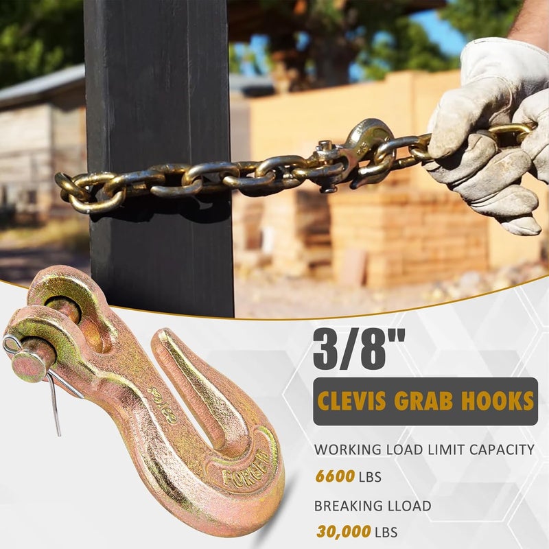 9TH SHOP 3/8 Chain Hook, Chain Hooks 3/8 Heavy Duty, 6600Lbs G70 Clevis Grab Hook 3/8 Inch for Trailer Truck Tow Chain Transport -Yellow Chromate Finish (4 Pack) - Image 5